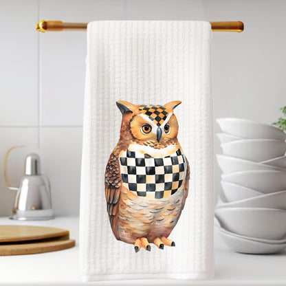 MacKenzie Childs Courtly Check Owl Tea Towel | Custom Kitchen Gift, Decor for her, Hostess, Fall Halloween, Birthday, Unique Gift