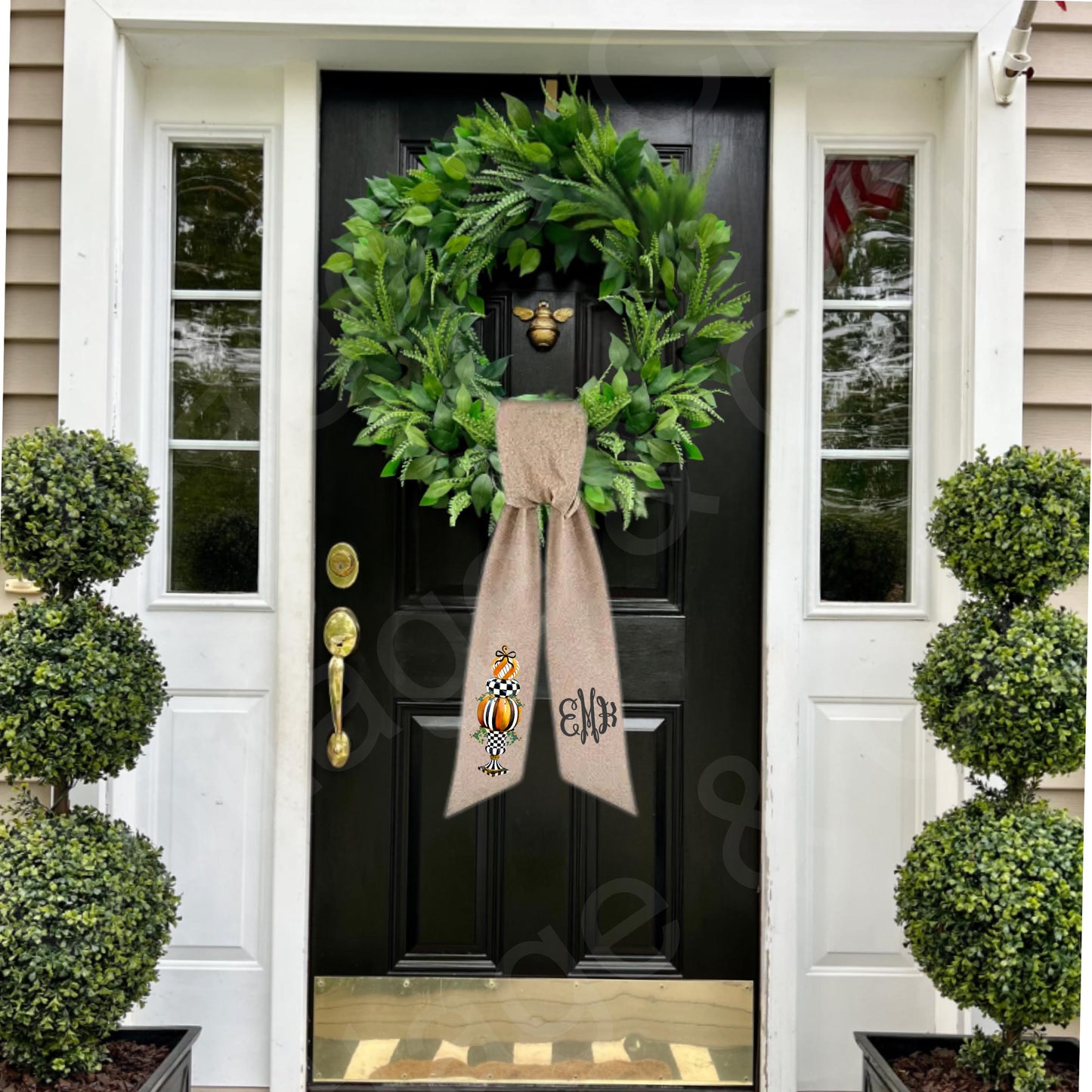 Halloween Fall McKenzie Childs Inspired Wreath Sash | Door Hanger | Front Door Decor | Wreath Bow | Holiday Porch Decor - Pumpkin Decoration