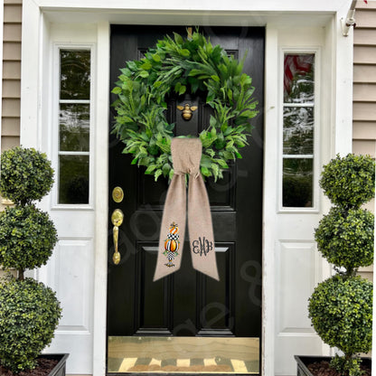 Halloween Fall McKenzie Childs Inspired Wreath Sash | Door Hanger | Front Door Decor | Wreath Bow | Holiday Porch Decor - Pumpkin Decoration