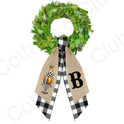 Halloween Fall McKenzie Childs Inspired Wreath Sash | Door Hanger | Front Door Decor | Wreath Bow | Holiday Porch Decor - Pumpkin Decoration