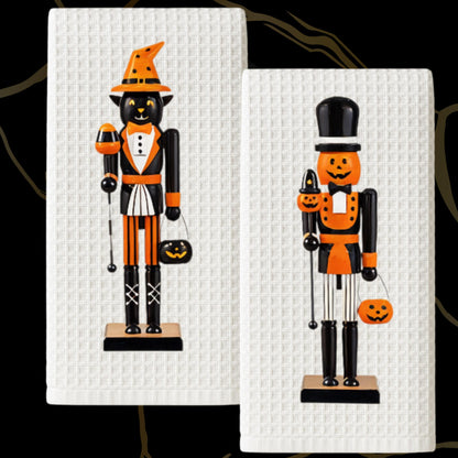 Personalized Halloween Nutcracker Tea Towel | Custom Kitchen Decor Gift for Her, Mom, Fall Halloween, Black & White Decor, Hostess Gift
