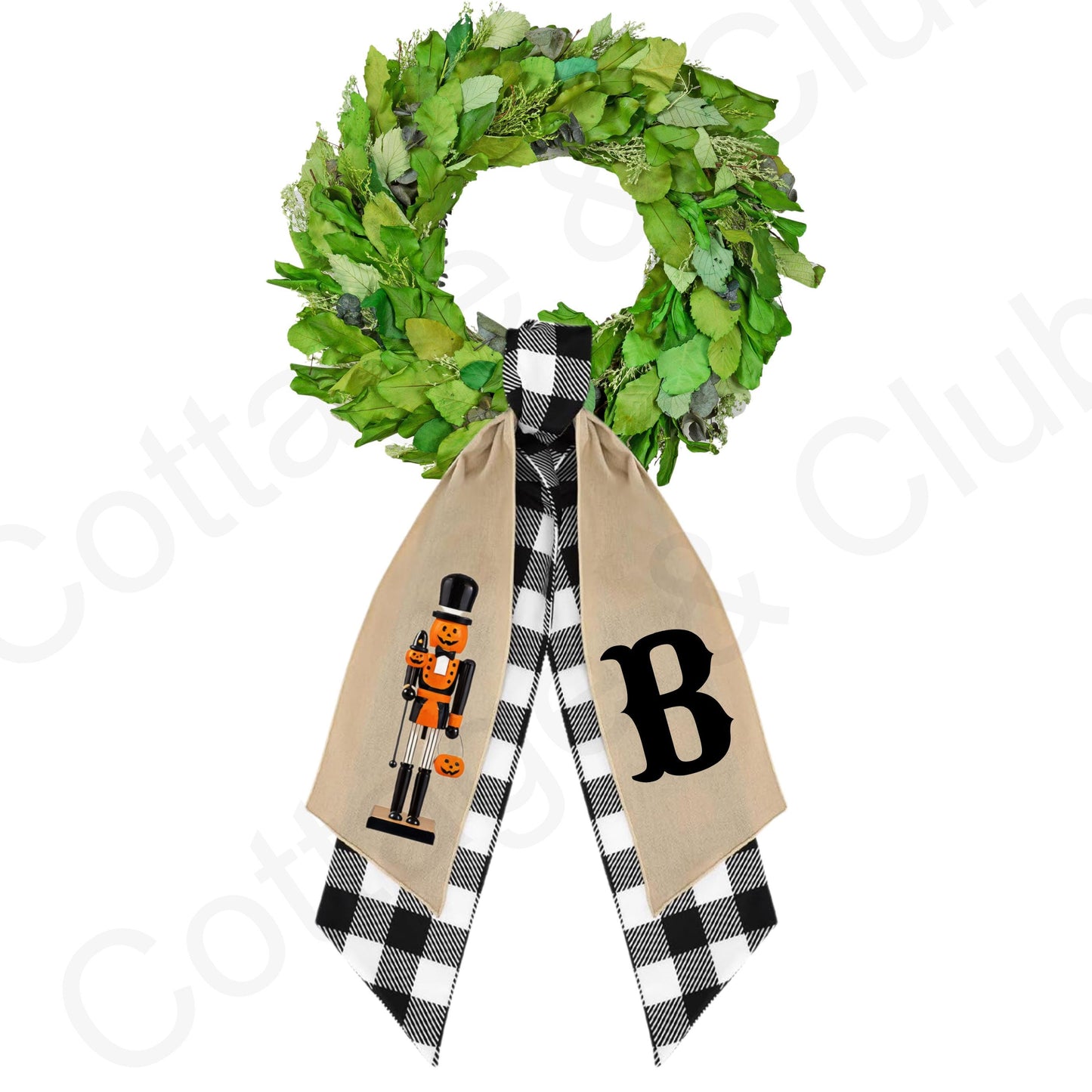 Halloween Fall Pumpkin & Cat Nutcracker Wreath Sash | Door Hanger | Front Door Decor | Wreath Bow | Holiday Porch Decor - Pumpkin Decoration