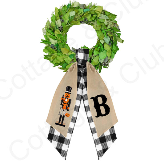 Halloween Fall Pumpkin & Cat Nutcracker Wreath Sash | Door Hanger | Front Door Decor | Wreath Bow | Holiday Porch Decor - Pumpkin Decoration