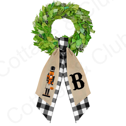 Halloween Pumpkin Cat Nutcracker Wreath Sash: Fall Front Door Decor