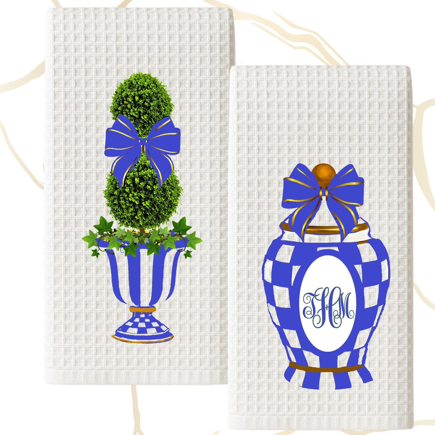 Personalized MacKenzie Childs Royal Check Tea Towel | Custom Kitchen Gift, Decor for her, Hostess, Fall  Birthday, Unique Gift, Royal Blue