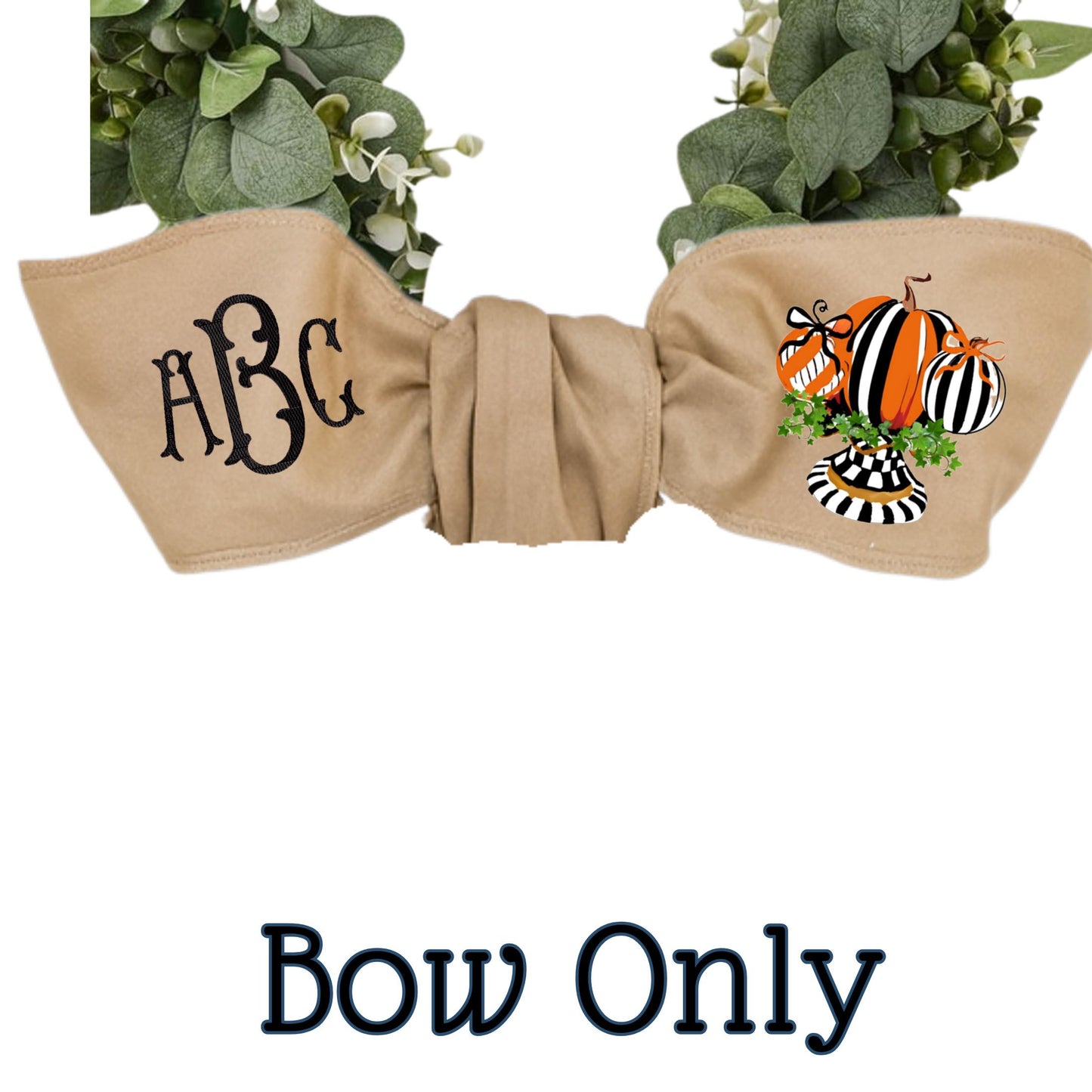 Embroidered Black Check Pumpkin Wreath Sash: Fall Door Hanger