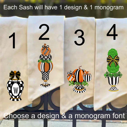 Monogrammed Halloween Wreath Sash: Fall Pumpkin Door Decor