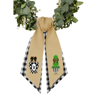 Monogrammed Halloween Wreath Sash: Fall Pumpkin Door Decor