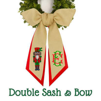 Embroidered Christmas Nutcracker Wreath Sash: Holiday Door Hanger