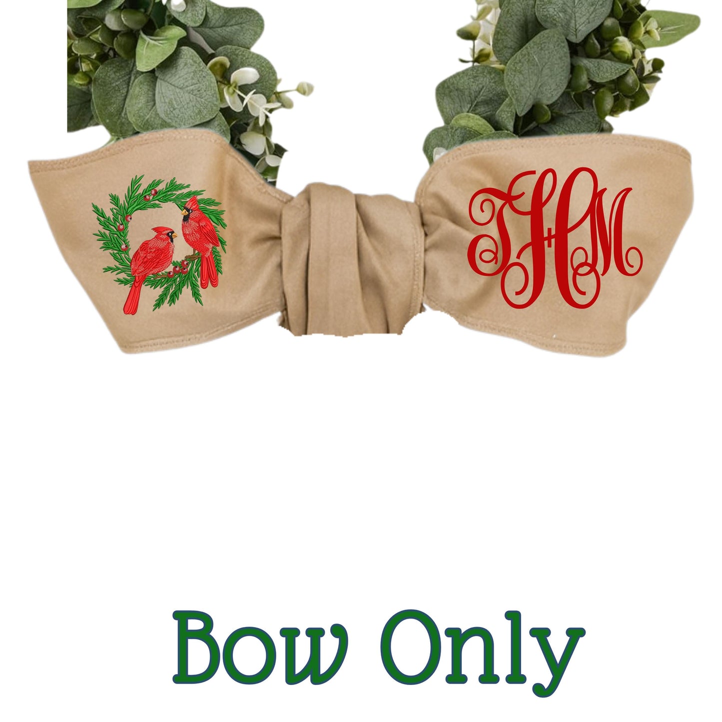 Embroidered Winter Robin Holiday Bird Wreath Sash: Door Hanger Featuring Red Birds