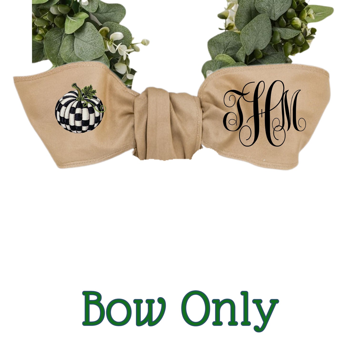 Embroidered Pumpkin Wreath Sash: Black & White Check Fall Decor - Courtly Check