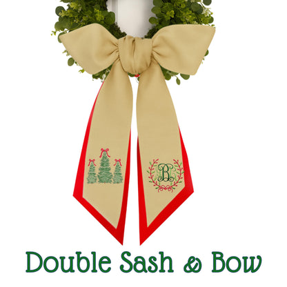 Embroidered Monogram Holiday Wreath Sash: Personalized Christmas Door Front Porch Decor