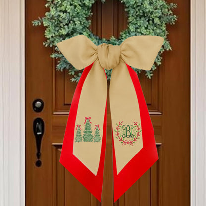 Embroidered Monogram Holiday Wreath Sash: Personalized Christmas Door Front Porch Decor