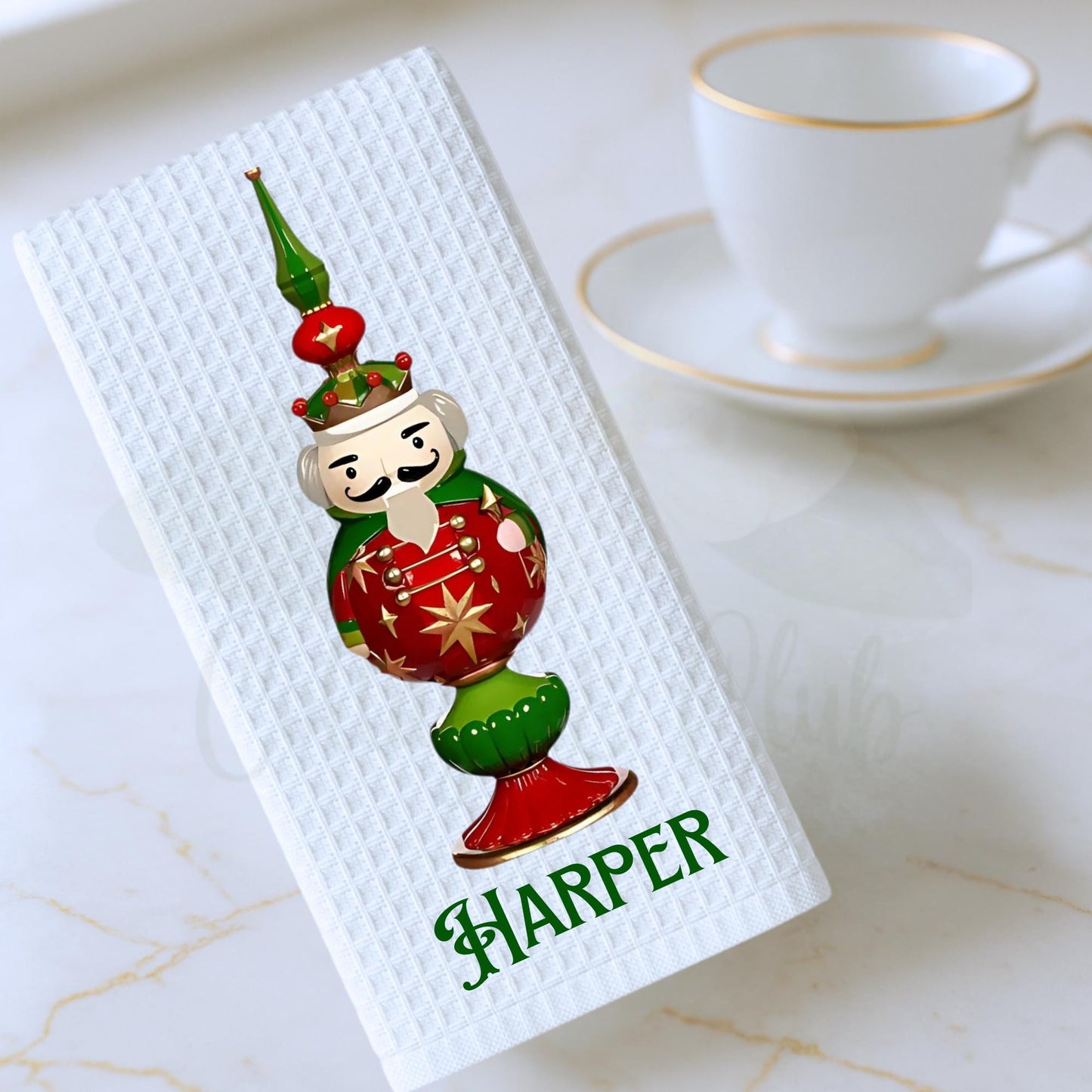 Personalized Christmas Topiary Tea Towel: Preppy Kitchen Decor Gift