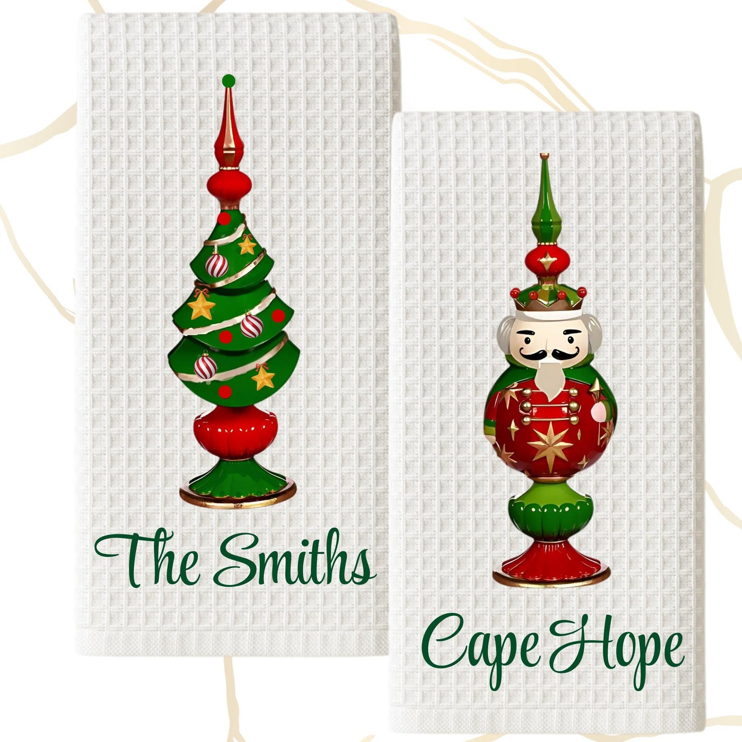 Personalized Christmas Topiary Tea Towel: Preppy Kitchen Decor Gift