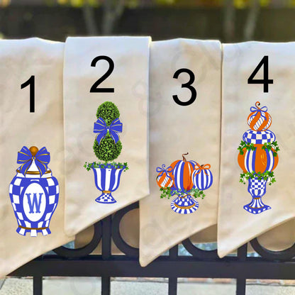 Embroidered Monogrammed Royal Blue Check Wreath Sash: Royal Checkered Fall Decor