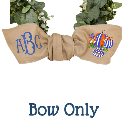 Monogrammed Royal Check Wreath Sash: MacKenzie Childs Inspired Door Decor