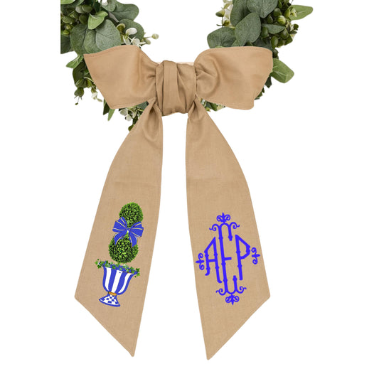 Monogrammed Royal Check Wreath Sash: MacKenzie Childs Inspired Door Decor