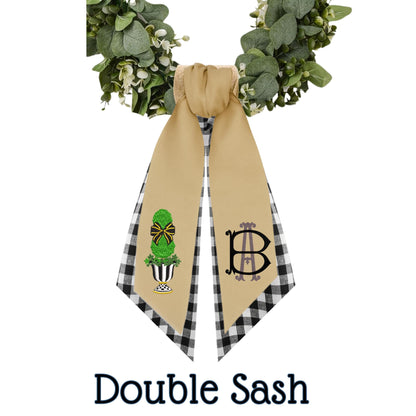 Embroidered Black Check Pumpkin Wreath Sash: Fall Door Hanger