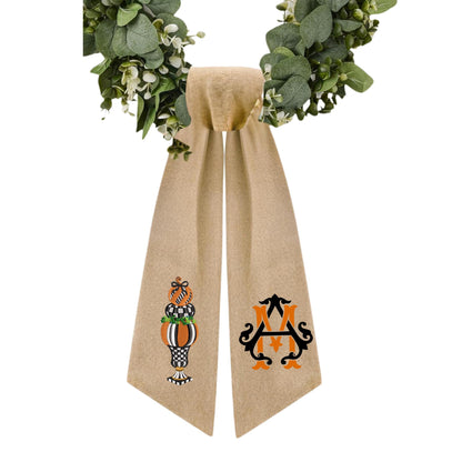 Monogrammed Halloween Wreath Sash: Fall Pumpkin Door Decor