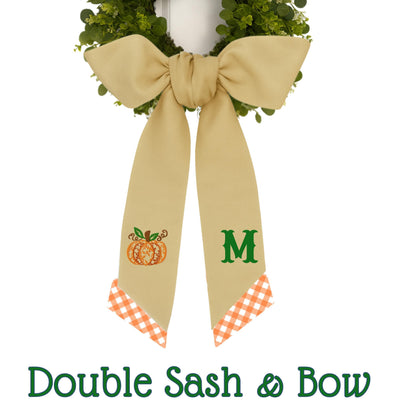 Embroidered Fall Thanksgiving Pumpkin Wreath Sash: Pumpkin Decor Front Porch Door Hanger