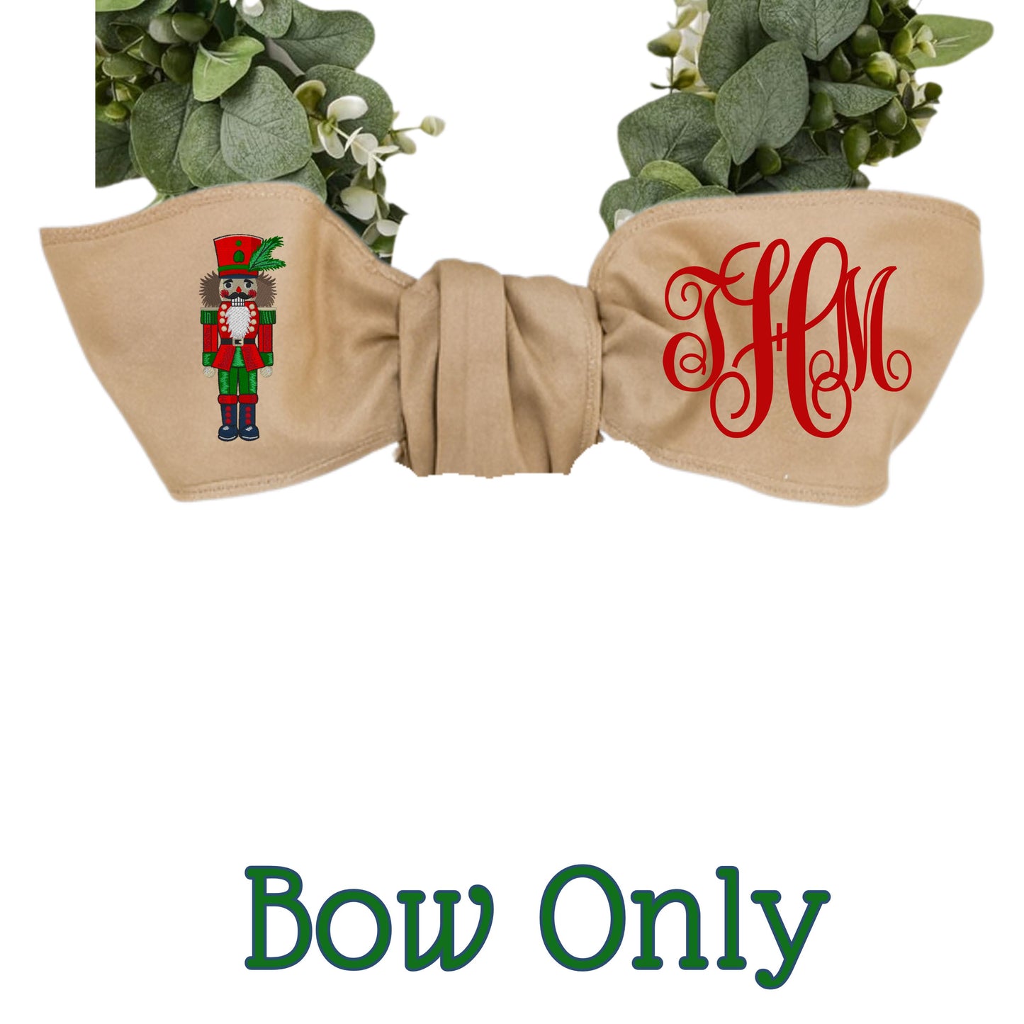 Embroidered Christmas Nutcracker Wreath Sash: Holiday Door Hanger
