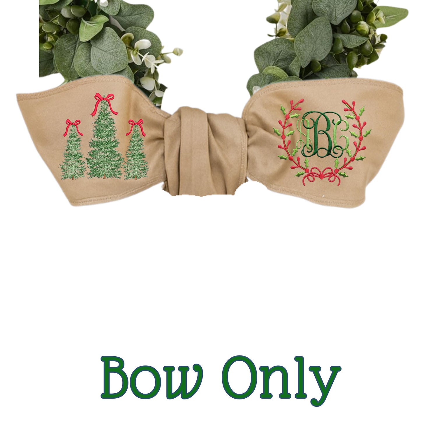 Embroidered Monogram Holiday Wreath Sash: Personalized Christmas Door Front Porch Decor