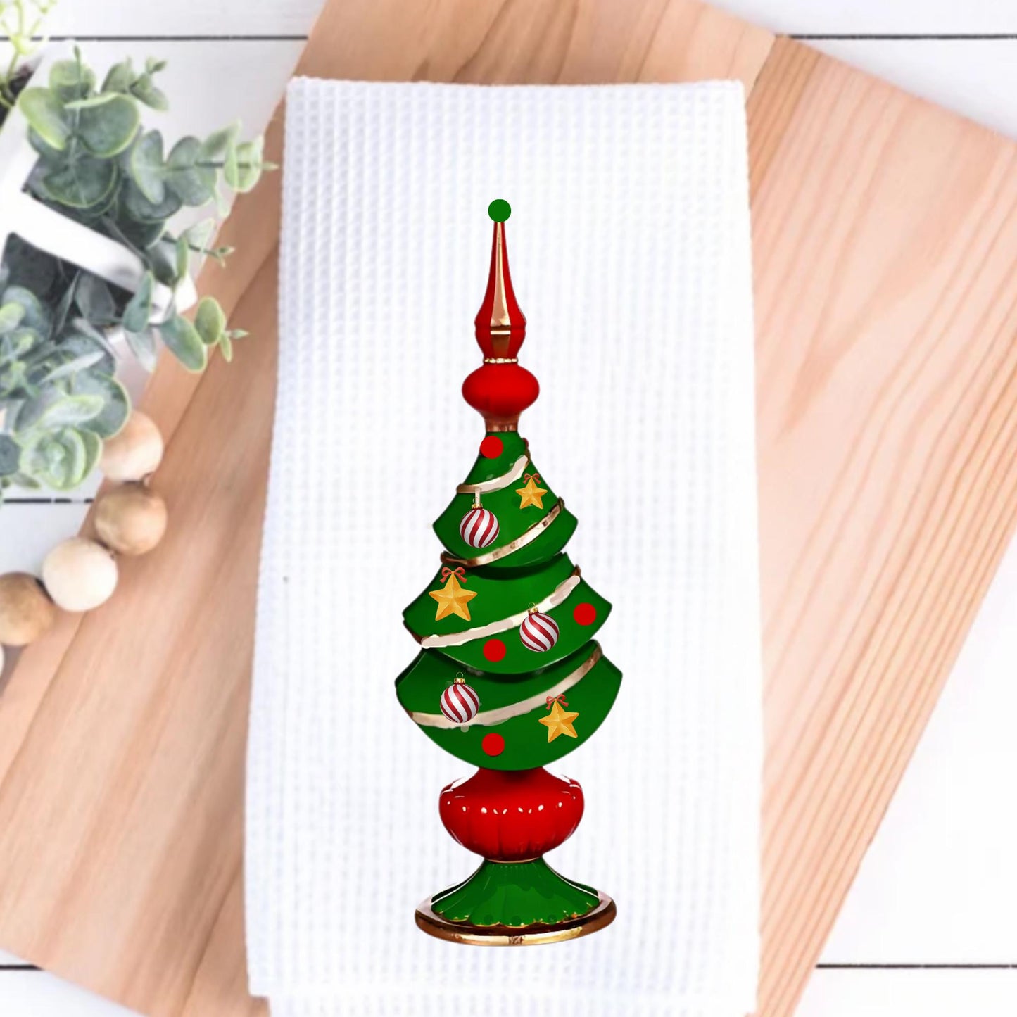 Personalized Christmas Topiary Tea Towel: Preppy Kitchen Decor Gift