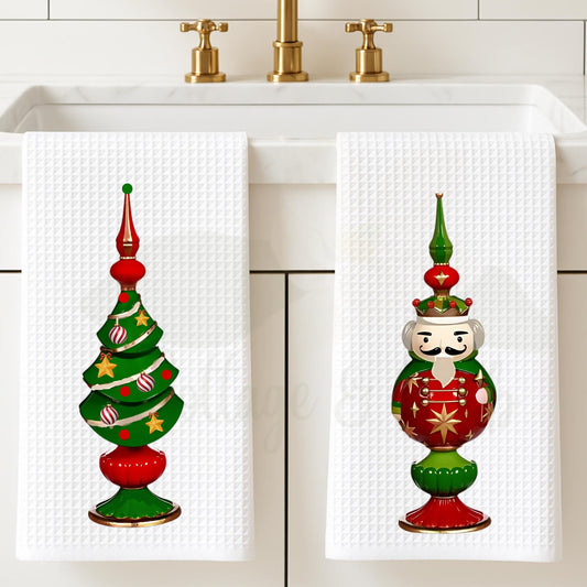 Personalized Christmas Topiary Tea Towel: Preppy Kitchen Decor Gift