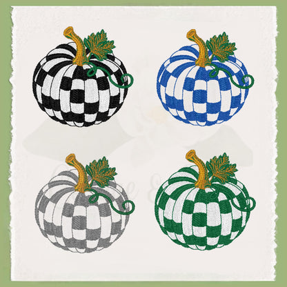 Personalized Emerald Green and White Checkered Pumpkin Tea Towel Set: Waffle Weave Fall Kitchen Decor