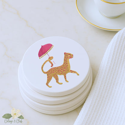 Eastern Theme Monkey, Bar Cart, Pagoda, Leopard and Zebra Coaster Collection - Set of 4