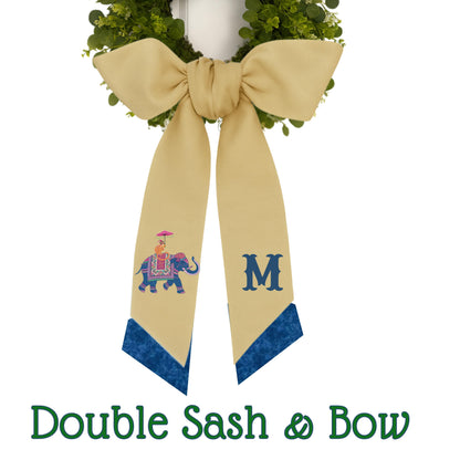Embroidered  Eastern Themed Elephant and Monkey Wreath Sash: Personalized Door Hanger