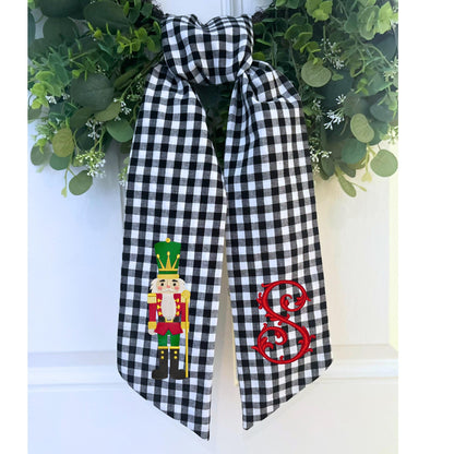 Embroidered Christmas Farmhouse Wreath Sash: Holiday Door Hanger