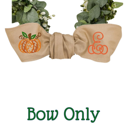 Embroidered Fall Thanksgiving Pumpkin Wreath Sash: Pumpkin Decor Front Porch Door Hanger