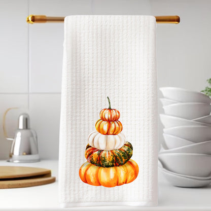 Fall Thanksgiving Turkey & Pumpkin Holiday Tea Towel -  Personalized Kitchen Decor