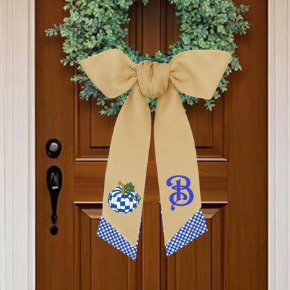 Embroidered Pumpkin Wreath Sash: Royal blue and White Check Monogrammed Door Hanger