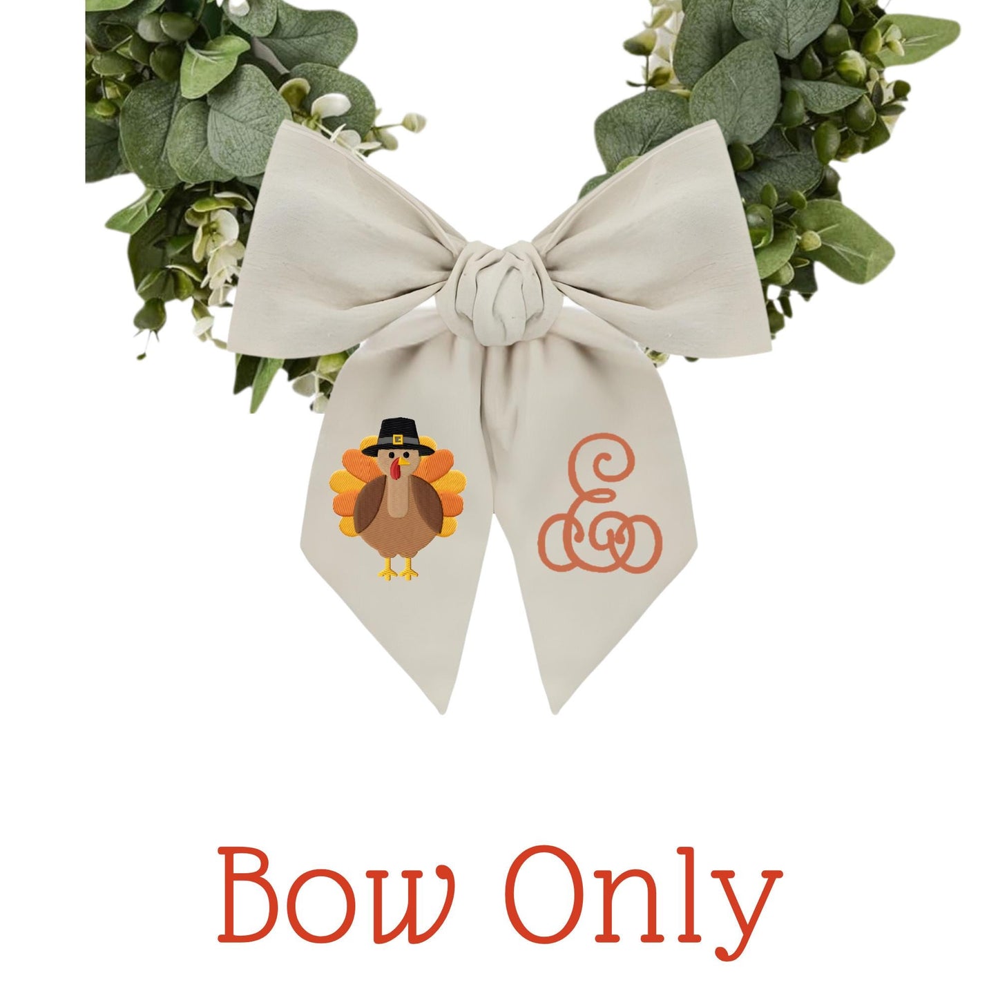 Embroidered Thanksgiving Farmhouse Wreath Sash: Fall Turkey Holiday Door Hanger