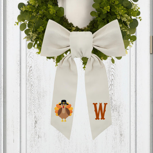 Embroidered Thanksgiving Farmhouse Wreath Sash: Fall Turkey Holiday Door Hanger