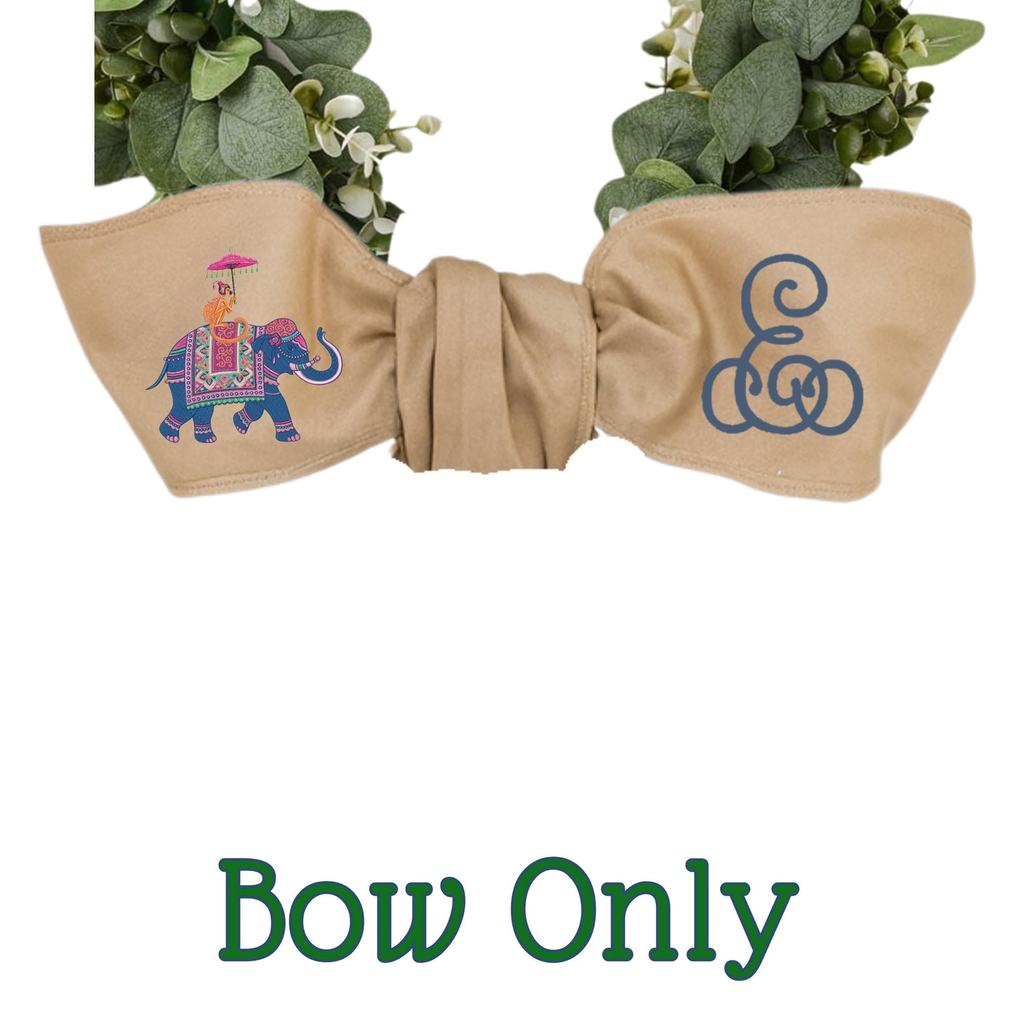 Embroidered  Eastern Themed Elephant and Monkey Wreath Sash: Personalized Door Hanger