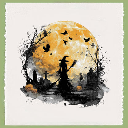 Watercolor Witch Tea Towel Personalized Kitchen Decor, Halloween Pumpkin Accent