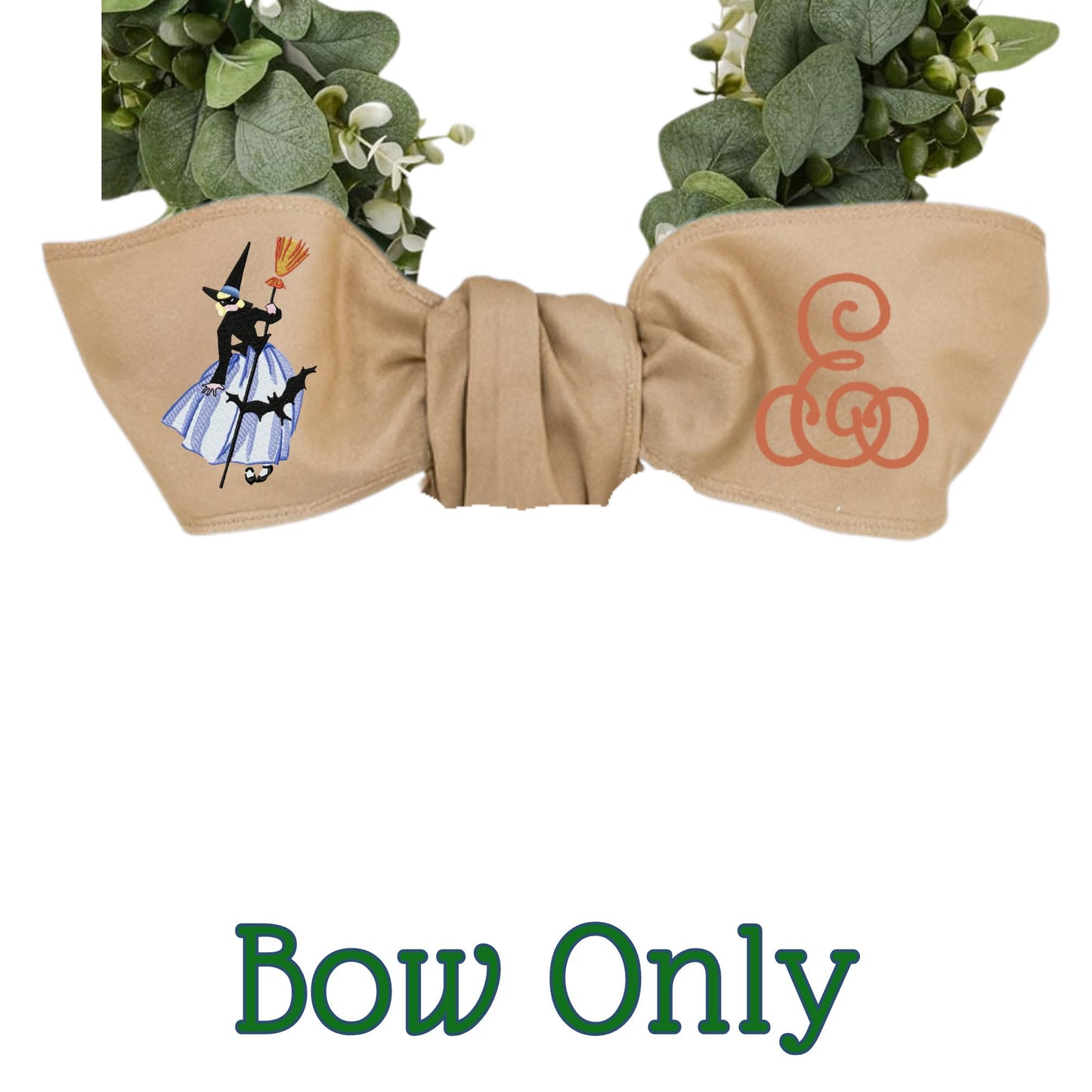 Embroidered Witch Halloween Wreath Sash: Fall Door Hanger