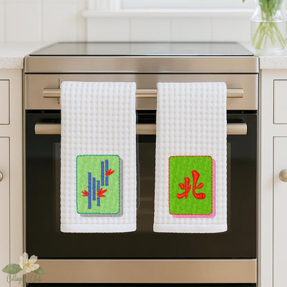 Mahjong Tea Towel Collection: Chinoiserie Tile Print, Grand Millennial Decor, Personalized Mahjong Player Gift