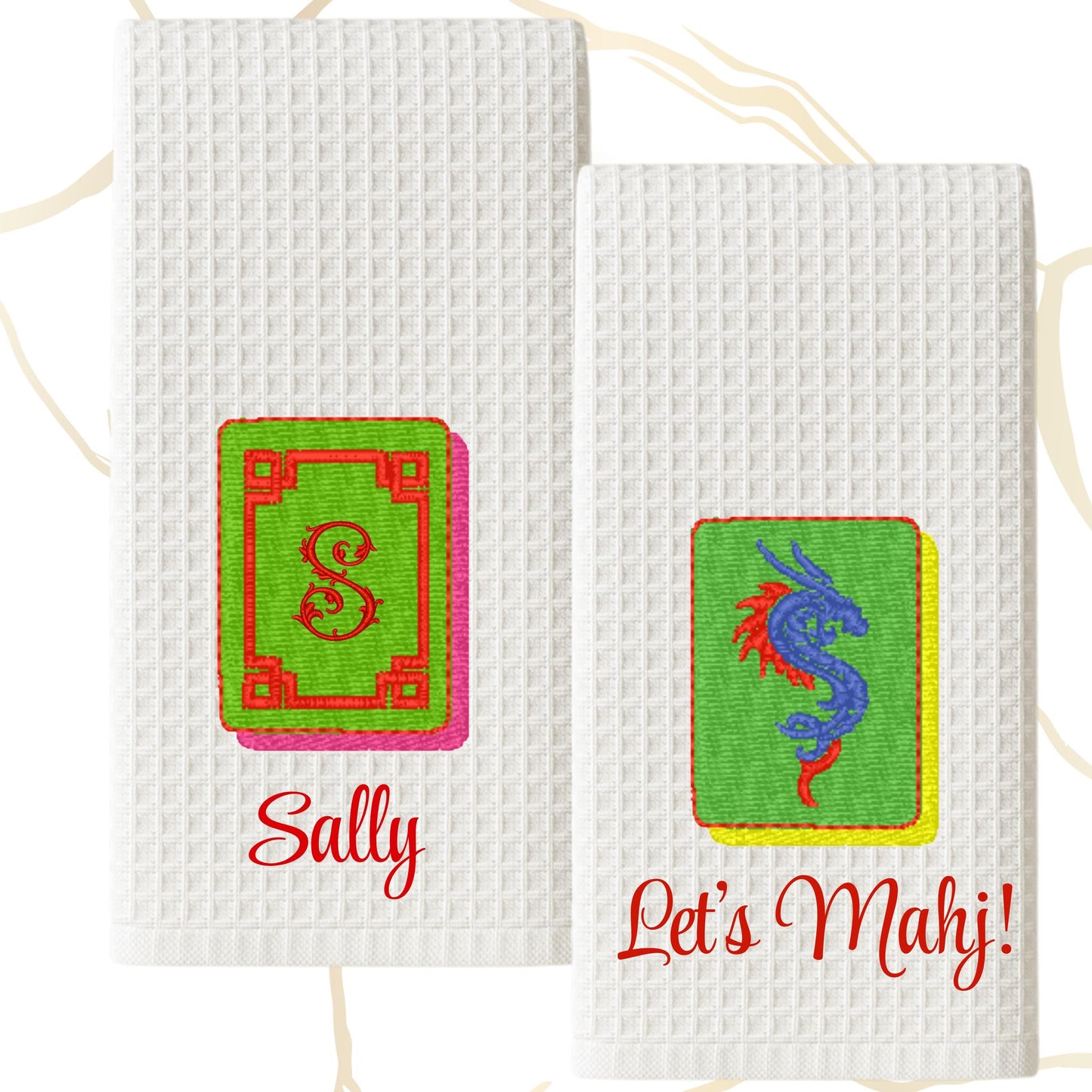 Mahjong Tea Towel Collection: Chinoiserie Tile Print, Grand Millennial Decor, Personalized Mahjong Player Gift