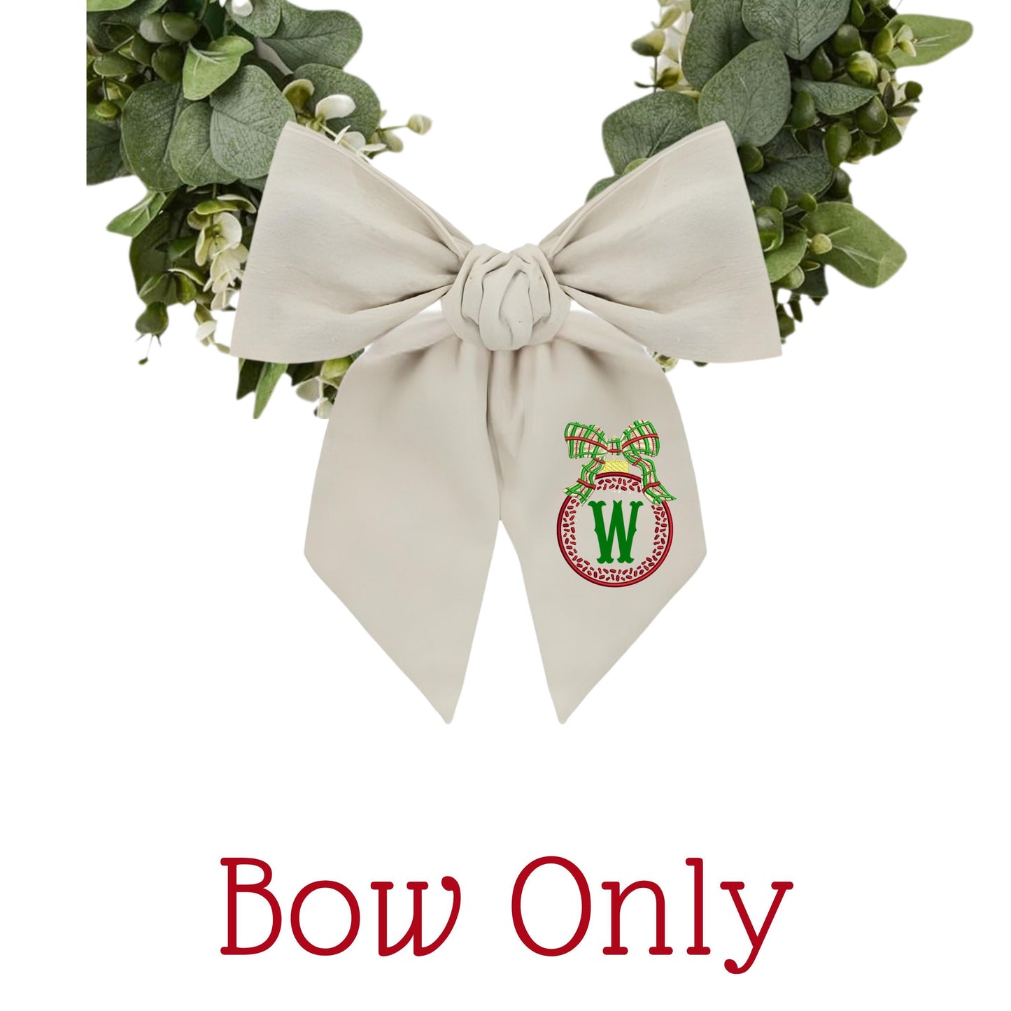 Embroidered Christmas Wreath Sash: Coordinating Sash Available - Holiday Door Hanger - Personalized Ornament Decor