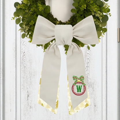 Embroidered Christmas Wreath Sash: Coordinating Sash Available - Holiday Door Hanger - Personalized Ornament Decor