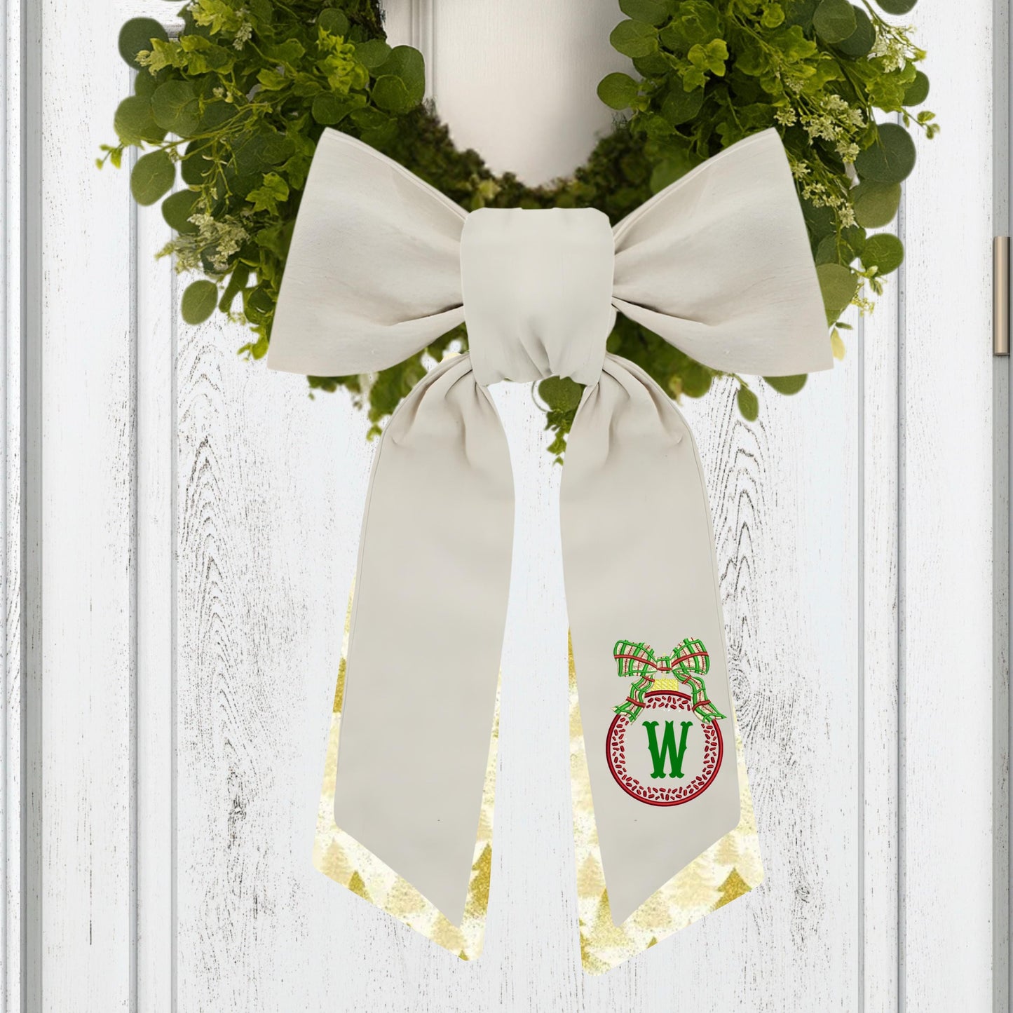 Embroidered Christmas Wreath Sash: Coordinating Sash Available - Holiday Door Hanger - Personalized Ornament Decor