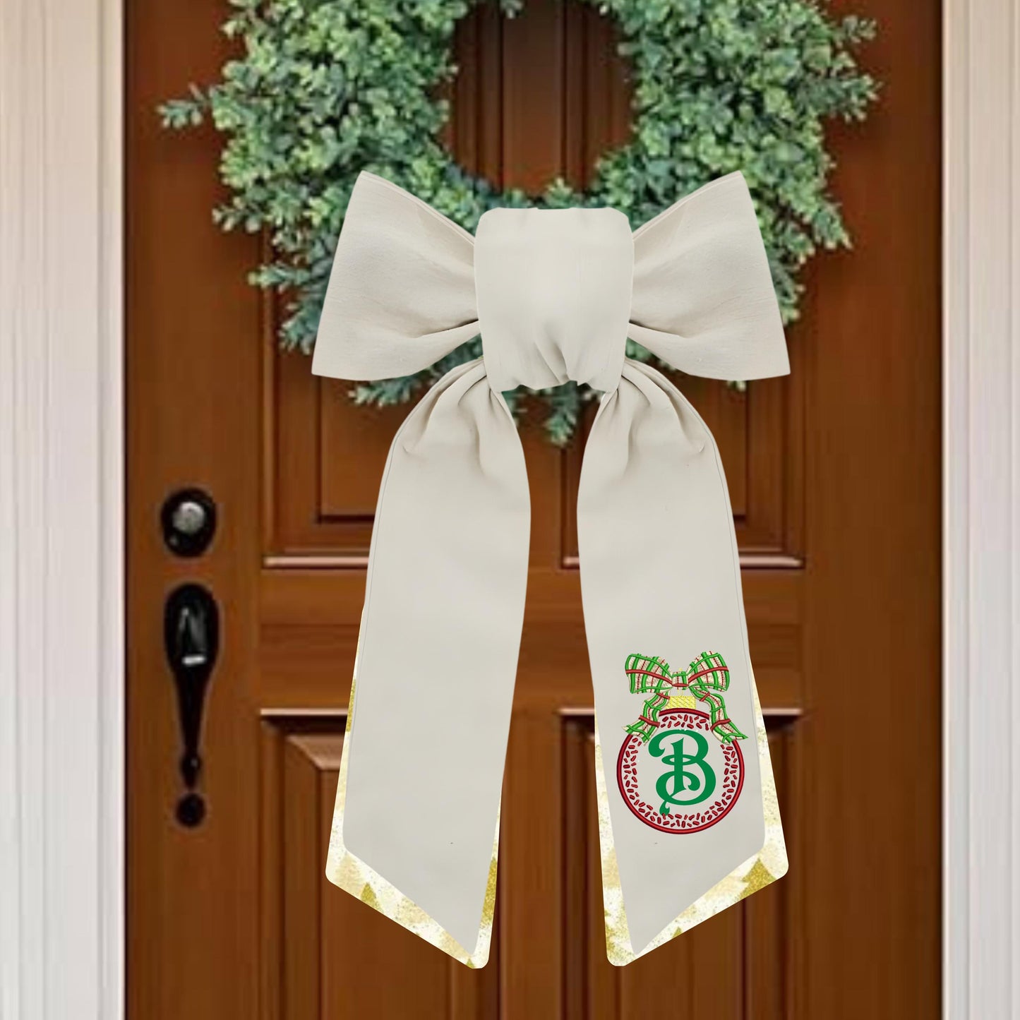 Embroidered Christmas Wreath Sash: Coordinating Sash Available - Holiday Door Hanger - Personalized Ornament Decor