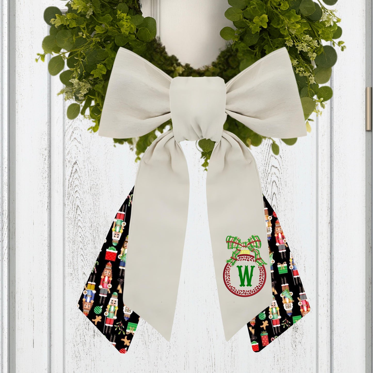 Embroidered Christmas Wreath Sash: Coordinating Sash Available - Holiday Door Hanger - Personalized Ornament Decor