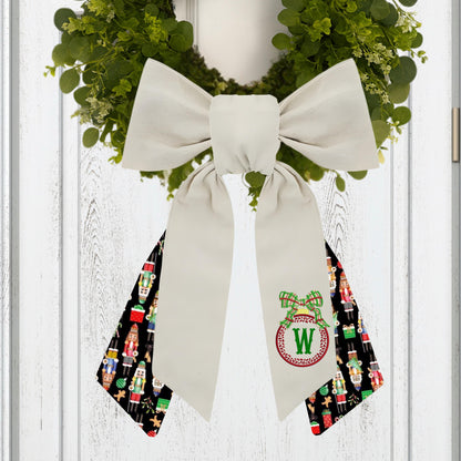 Embroidered Christmas Wreath Sash: Coordinating Sash Available - Holiday Door Hanger - Personalized Ornament Decor