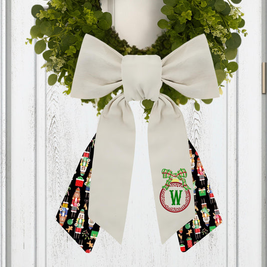 Embroidered Christmas Wreath Sash: Coordinating Sash Available - Holiday Door Hanger - Personalized Ornament Decor